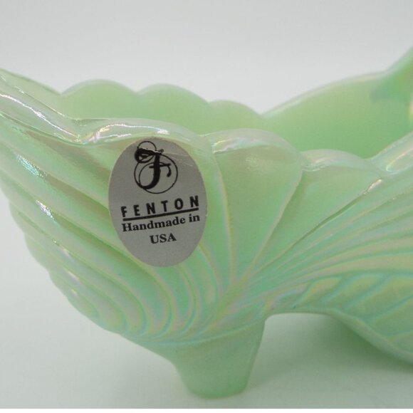 Vintage Fenton Iridescent Jadeite Glass Shoe Cat Head Handmade in USA - Picture 9 of 12